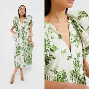 Tuckernuck White Midi Dress with Green Floral Print